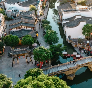 Aerial view of Shangxia Hang street and river.