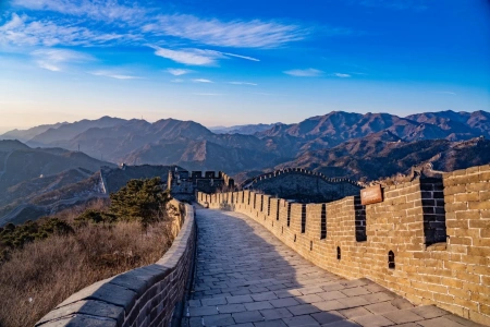 Panoramic view of the Badaling Great Wall under blue sky