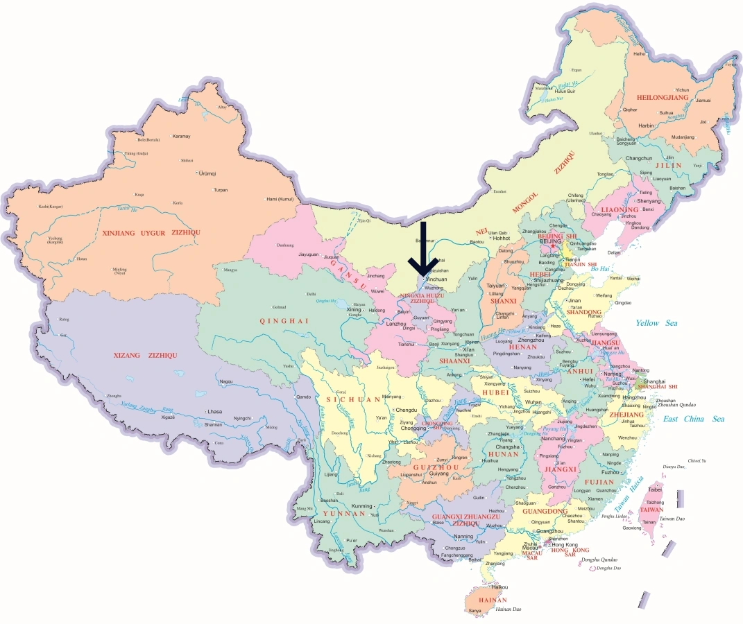 Location of Yinchuan City in China