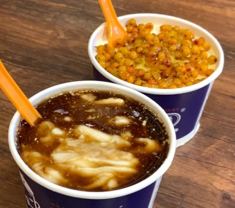 Local yogurt with vinegar and sea buckthorn in Pingyao Ancient City