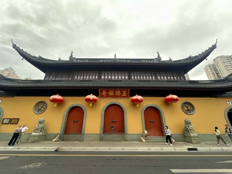 Jade Buddha Temple with red lanterns, a spiritual site in Shanghai, Chin