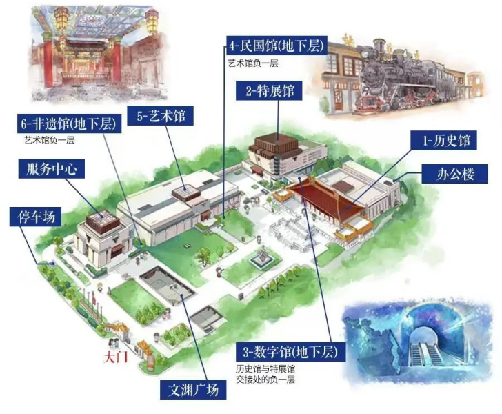 各展示館を示す南京博物院のイラストマップ