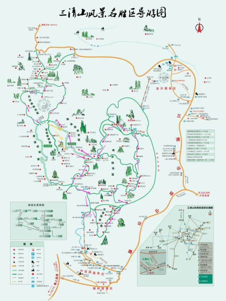 Sanqing Mountain scenic map and hiking routes