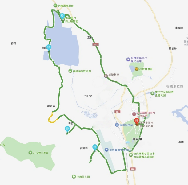 Napahai Lake self-drive loop route map