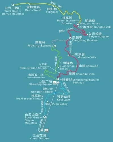Baiyun Mountain hiking map and attractions