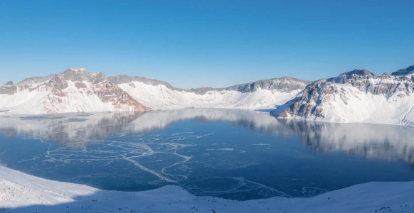 Heavenly Lake on Changbai Mountain with clear blue sky