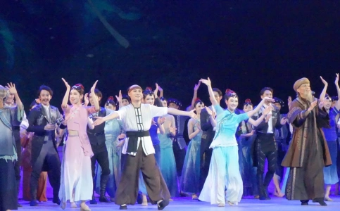 Stage performance inside Zhuhai Opera House with colorful costumes