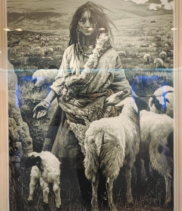 Woodcut artwork displayed at Hayaolu Print Museum