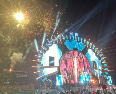 Chimelong Water Park EDM party with fireworks at night