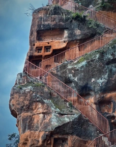Zigzagging Lingyun Plank Road carved into the cliff