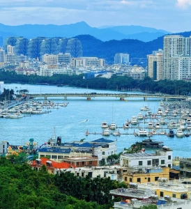 View from North Pavilion deck over Sanya River and marina