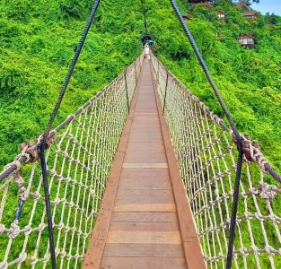 Cross-River Dragon Rope Bridge crossing the forest valley