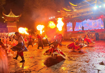 Traditional fire dance performance in Vagoo (Wangxian Valley)