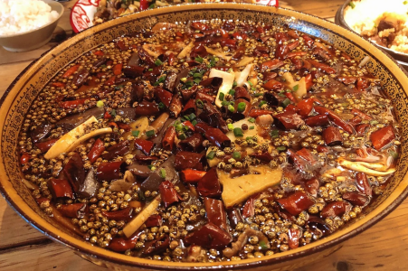 Authentic Chongqing spicy hot pot with Sichuan peppercorns