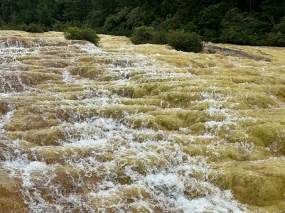 Huanglong Golden Sand Cascades travertine waterfall Huanglong National Park China