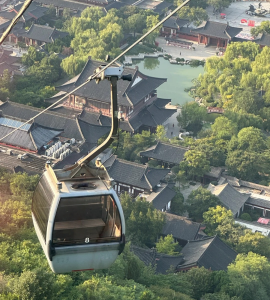 Cable car view over Lishan Mountain and Huaqing Palace