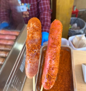 grilled sausage street food in Huanglong Scenic Area Sichuan China