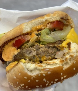 Cheeseburger from KFC at Badaling Great Wall pedestrian area