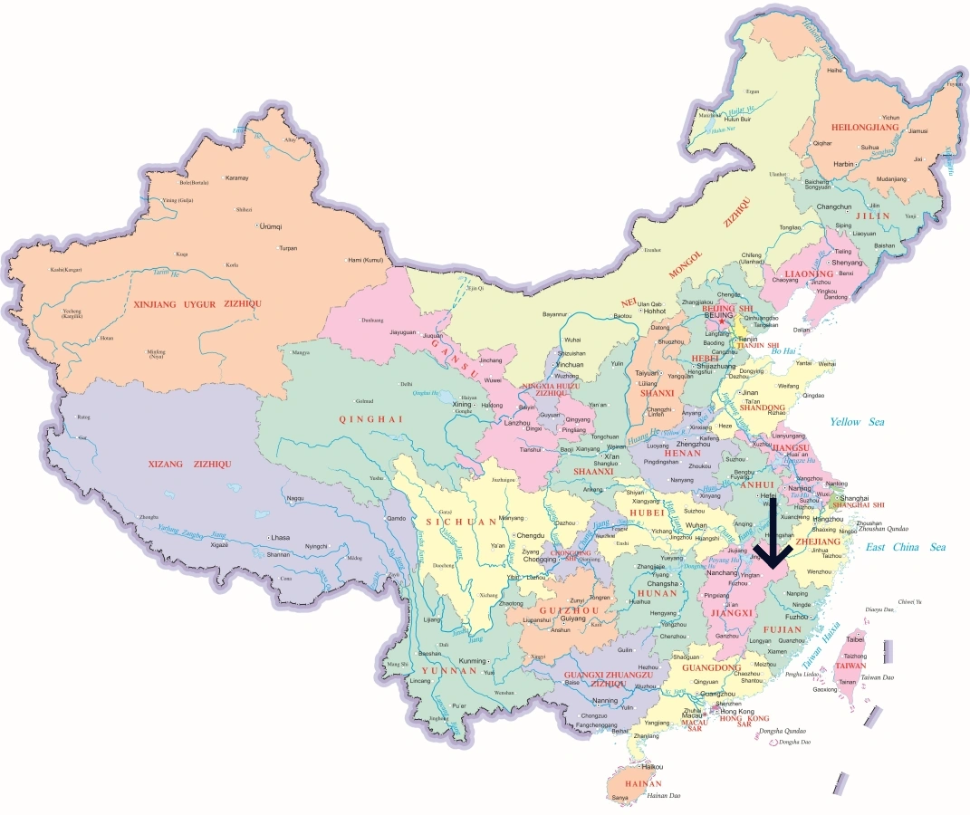 중국 내 상라오 위치 지도