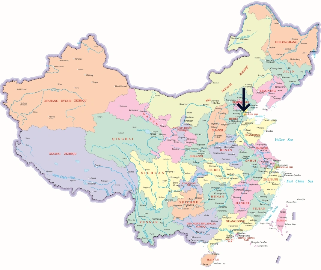 Location of Tianjin City in China