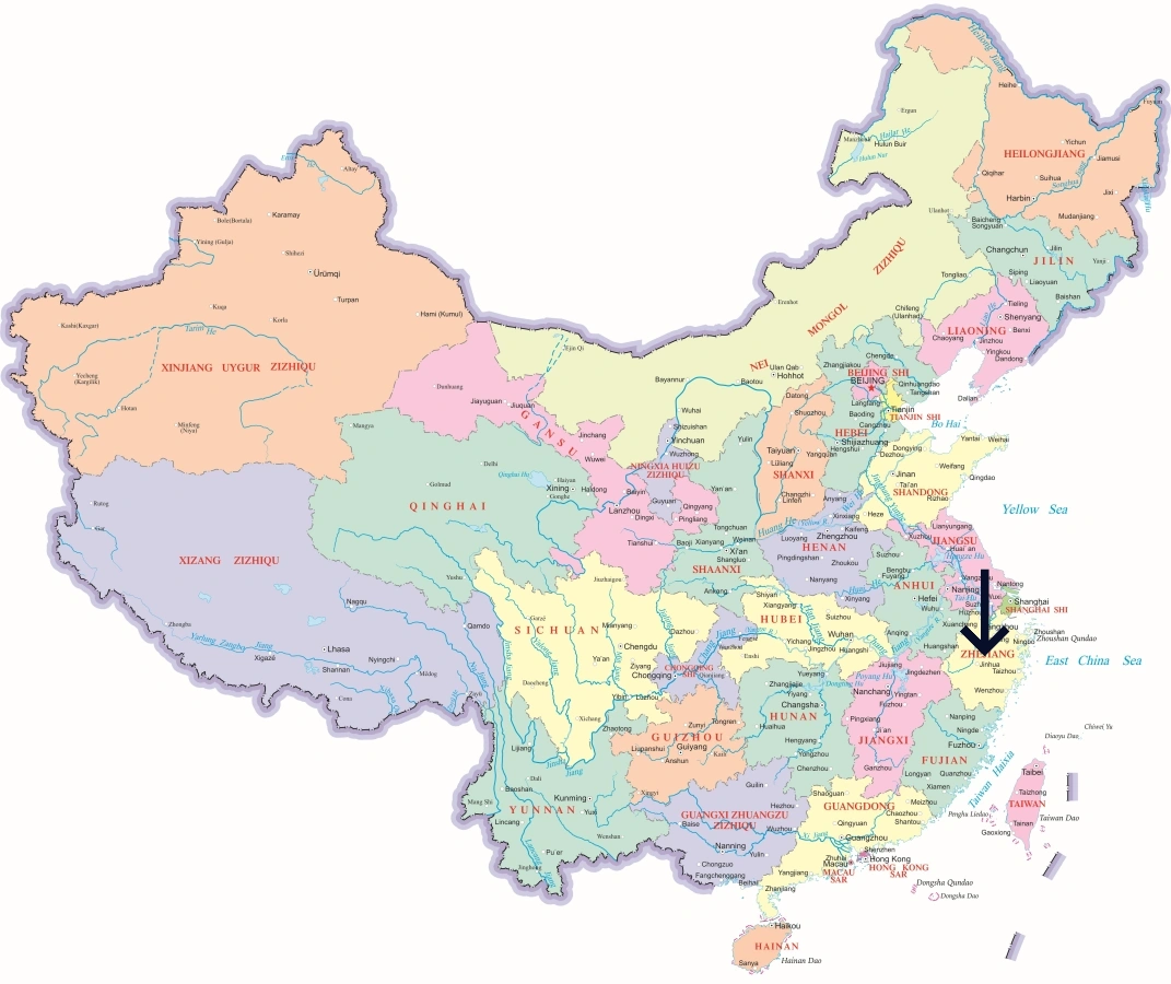 Yiwu location map in China