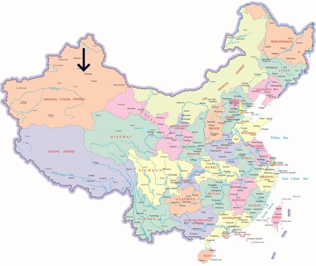 중국 내 우루무치 위치 지도
