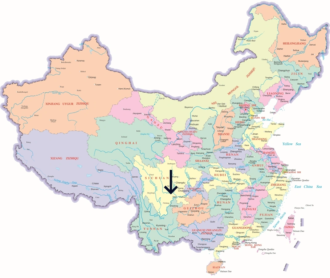 중국 내 러산 위치 지도