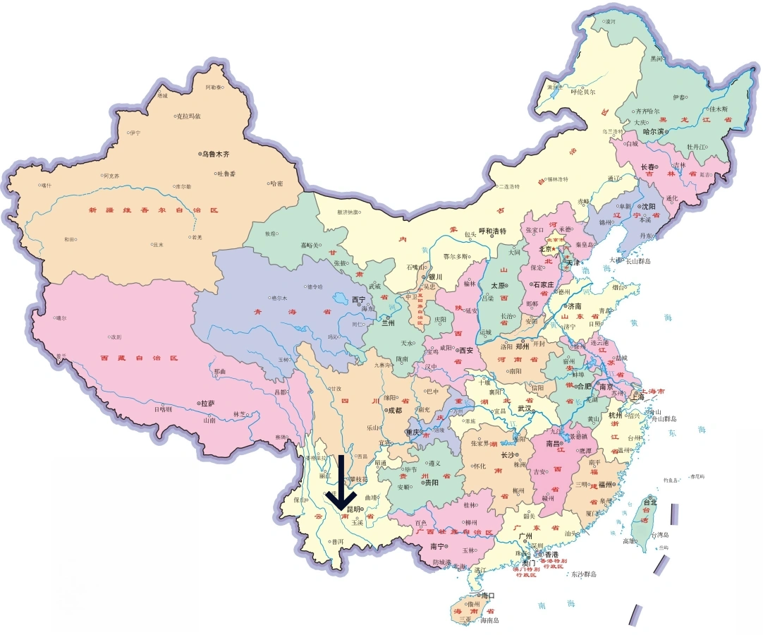雲南省在中國的位置圖