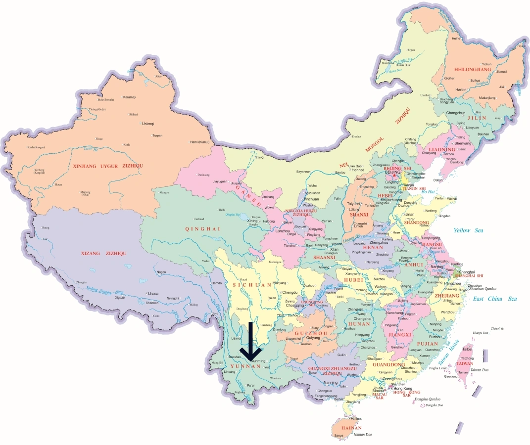 Location of Yunnan Province in China