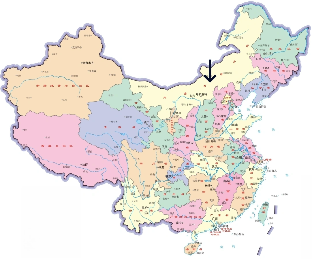 中国における内モンゴル自治区の位置