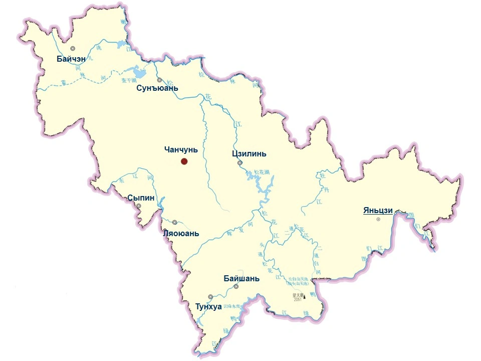 Карта городов провинции Цзилинь