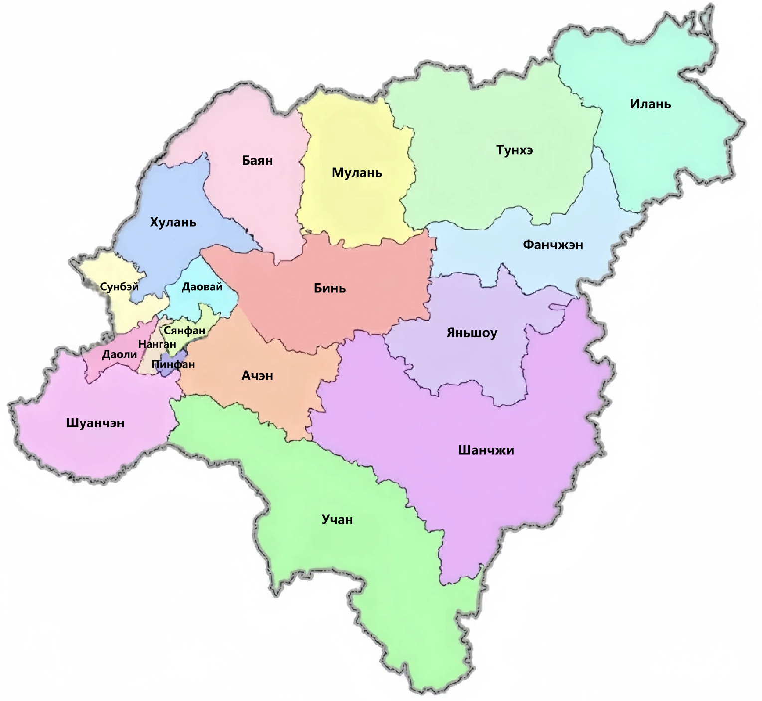 Административная карта Харбина