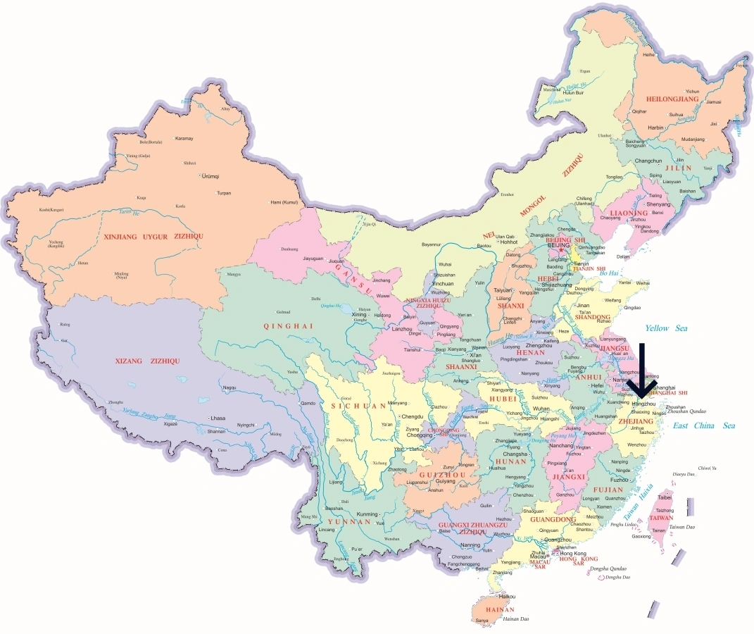중국 내 자싱 위치 지도