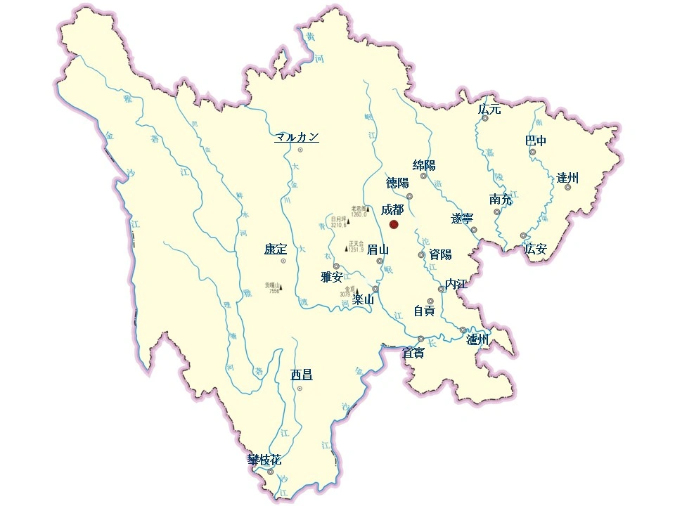 四川省の都市マップ