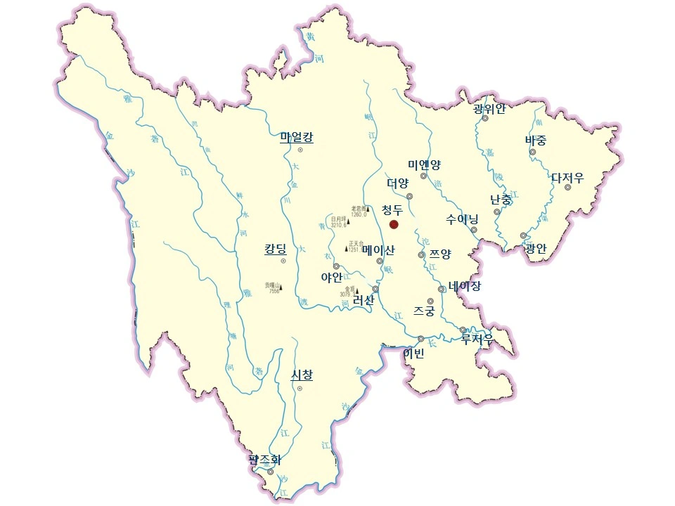쓰촨성 도시 지도