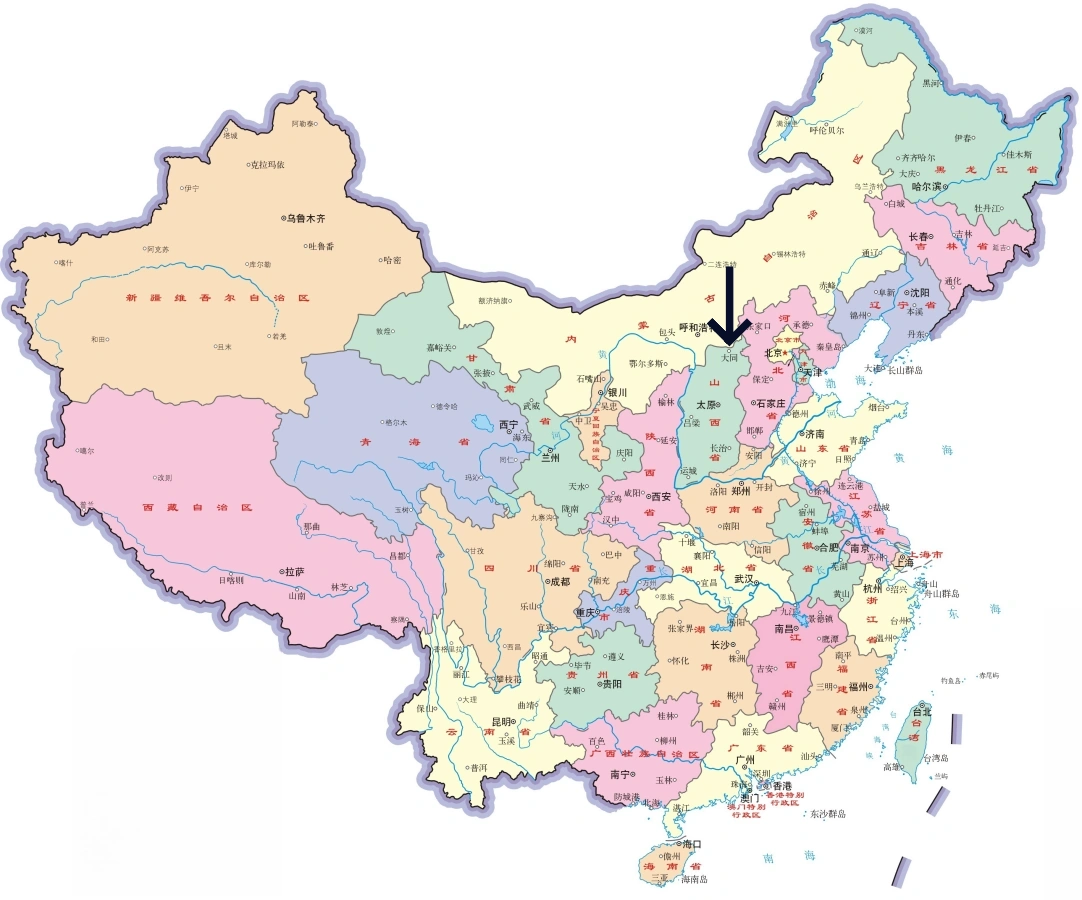 中国における大同の位置地図