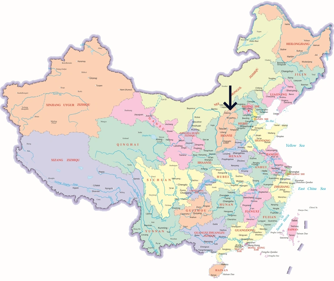 중국 내 다퉁 위치 지도