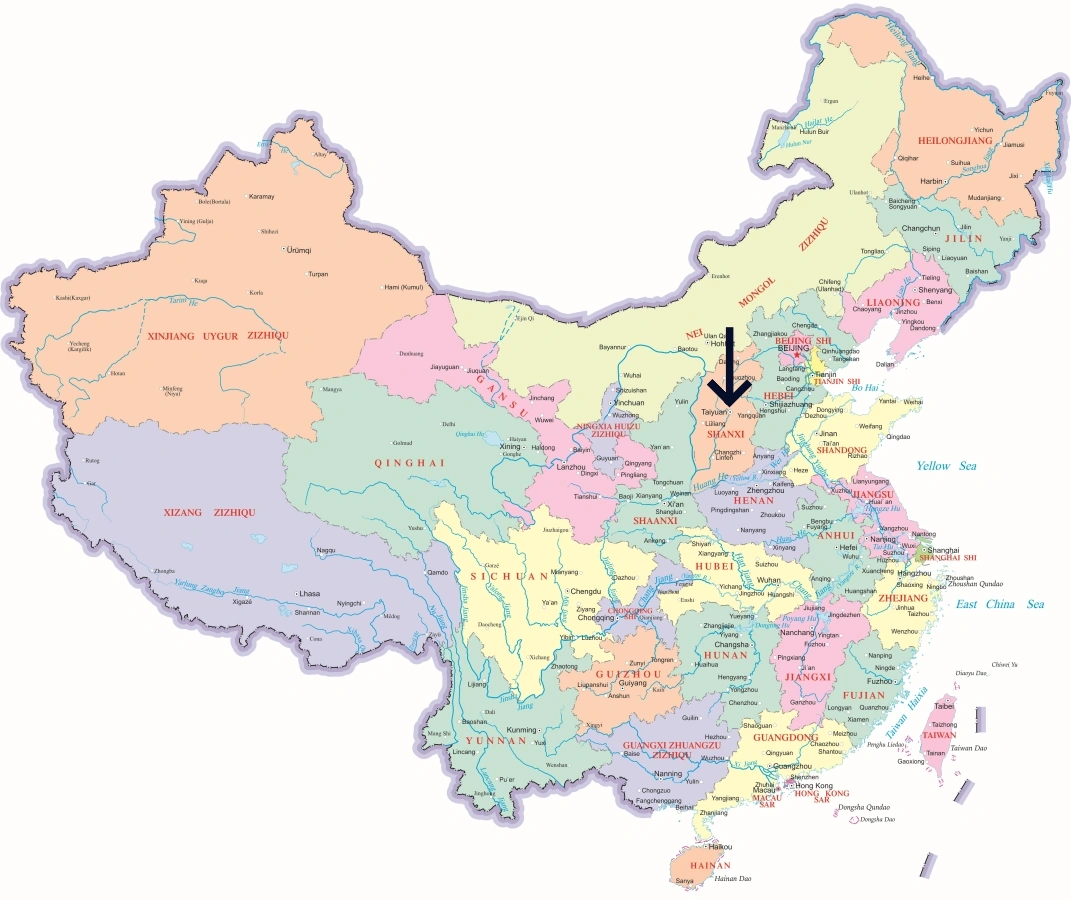 중국 내 타이위안 위치 지도