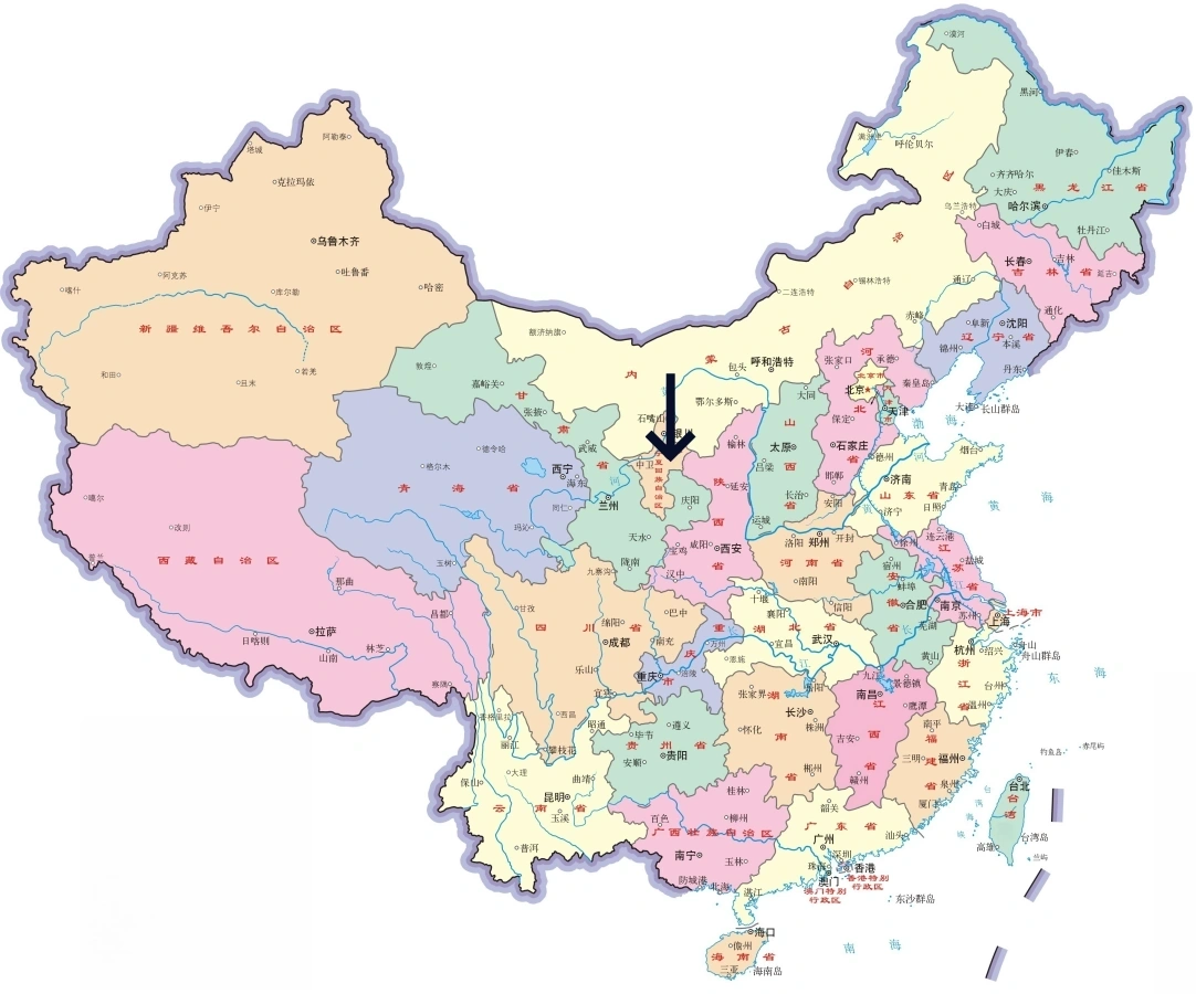 寧夏回族自治區在中國的位置圖