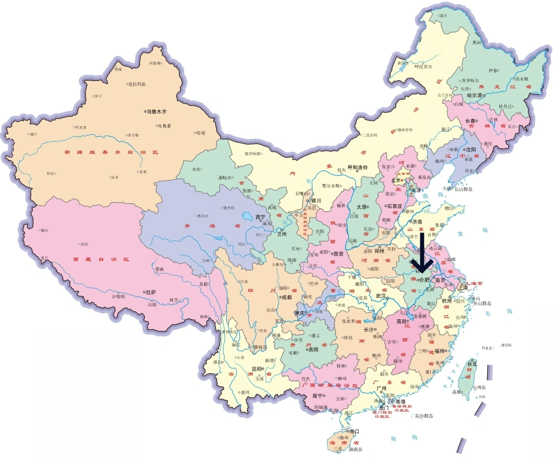 安徽省在中國的位置圖