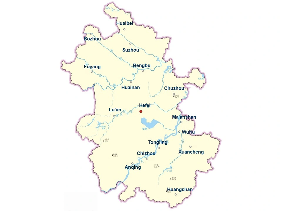 Map of Major Cities in Anhui Province