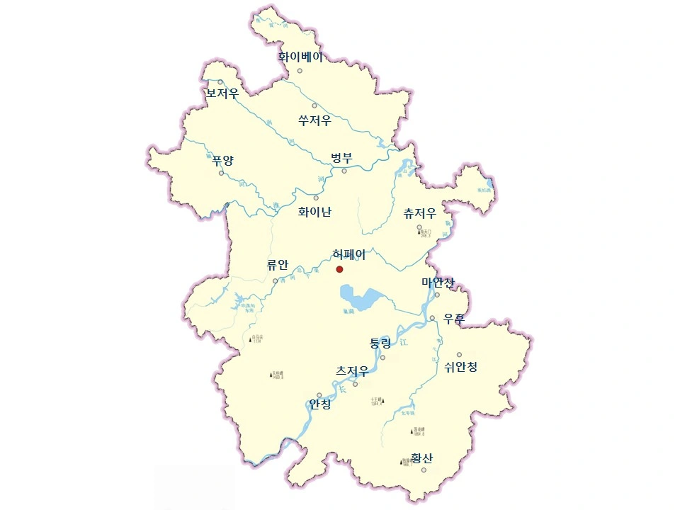안후이성 주요 도시 지도