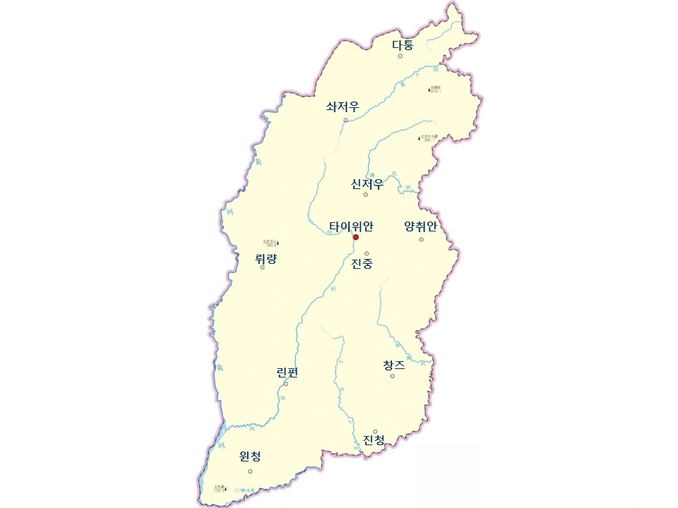 산시성 도시 지도