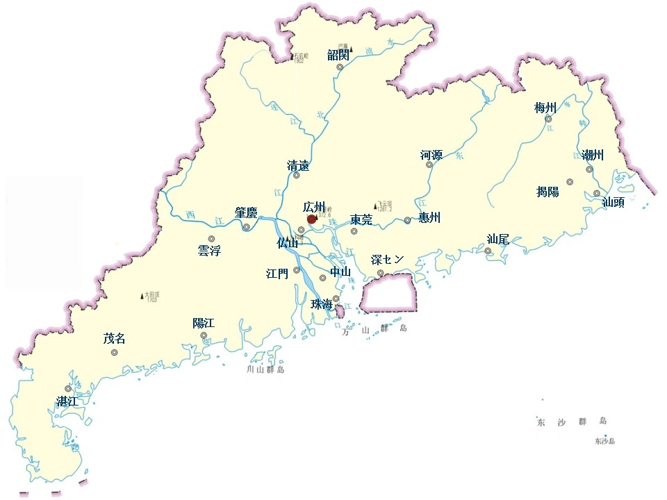 広東省の都市マップ
