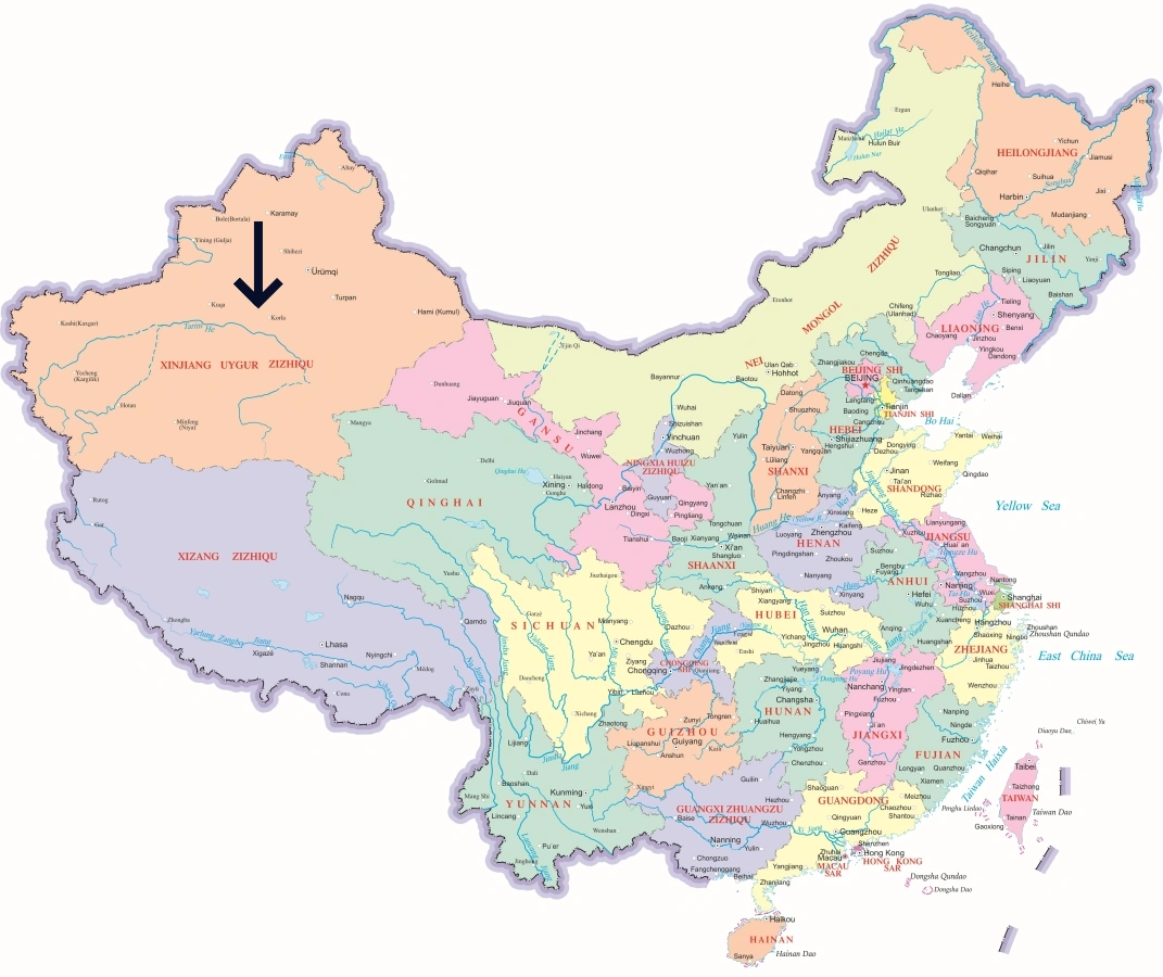 Location of Xinjiang Province in China