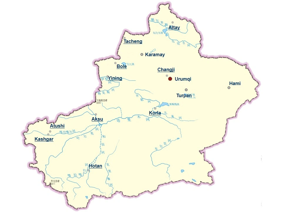 City Map of Xinjiang Province