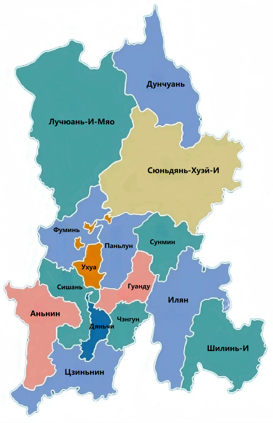 Административная карта Куньмина