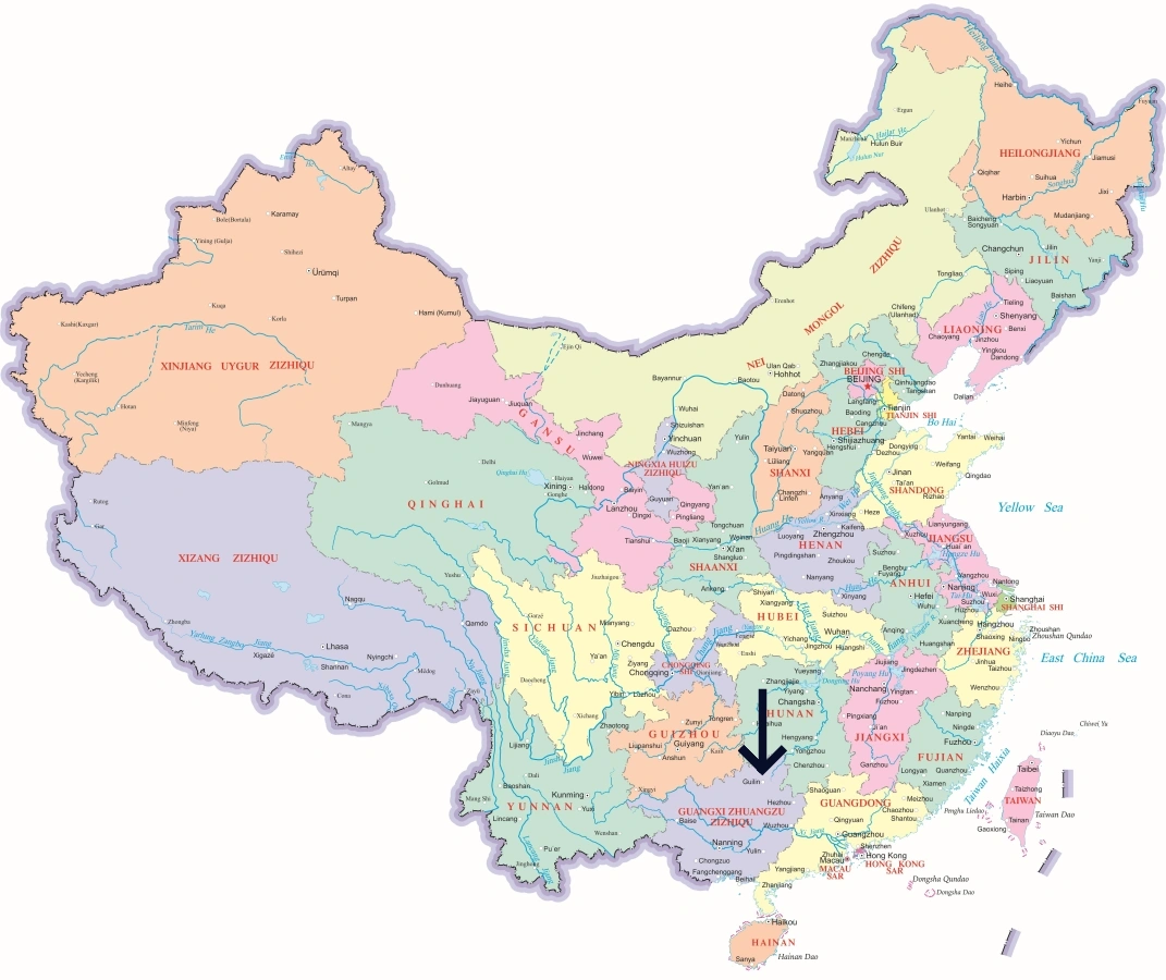중국 내 구이린 위치 지도
