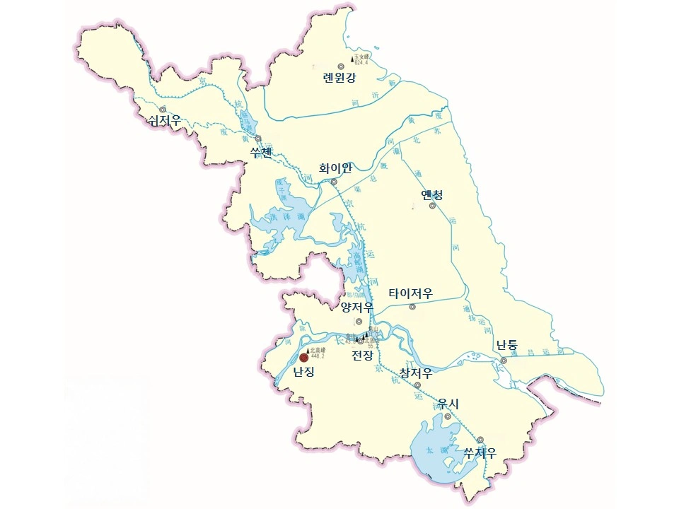 장쑤성 주요 도시 지도