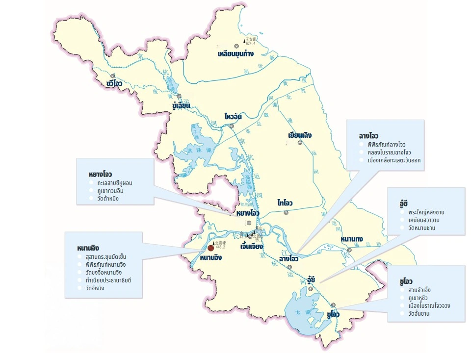 แผนที่สถานที่ท่องเที่ยวยอดนิยมในเจียงซู